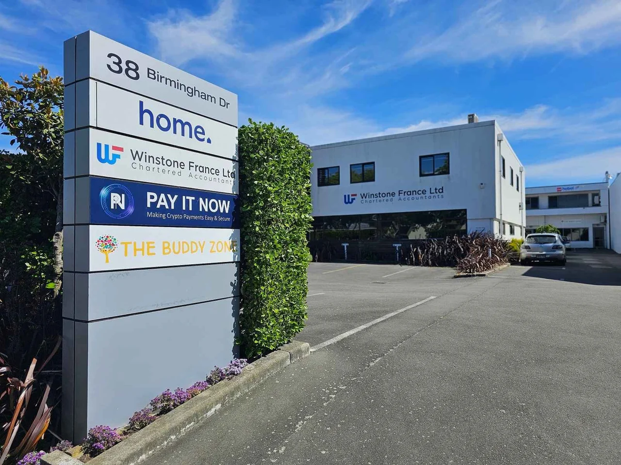 The Pay It Now sign at the company's New Zealand office