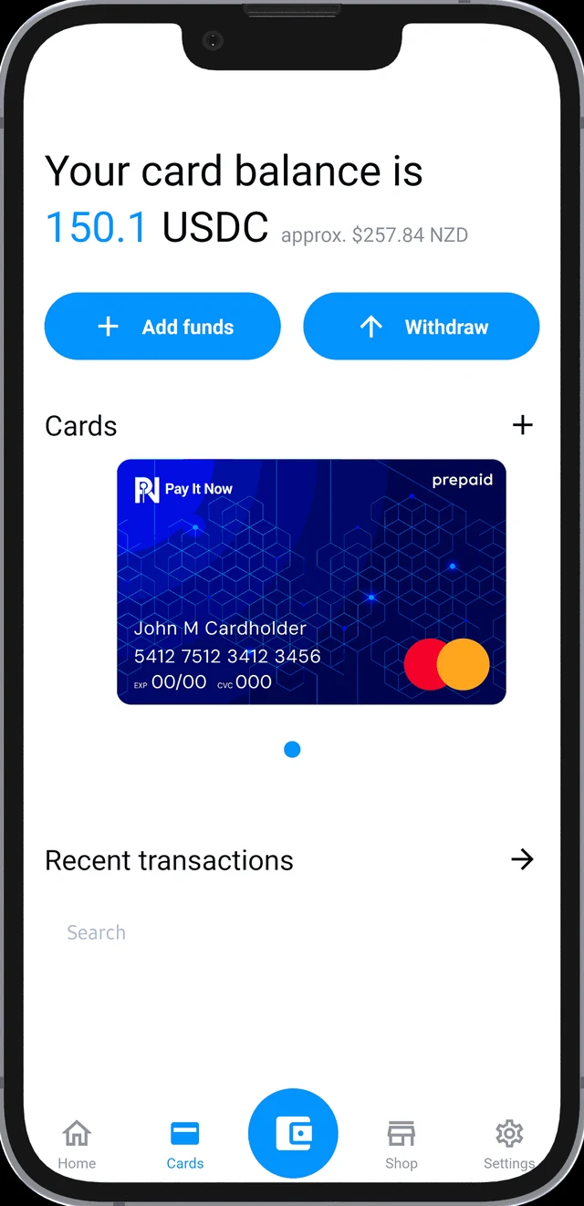 Pay It Now card screen with card balance